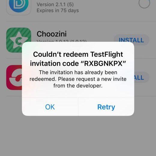 Couldn't redeem TestFlight invitation code... Duelit